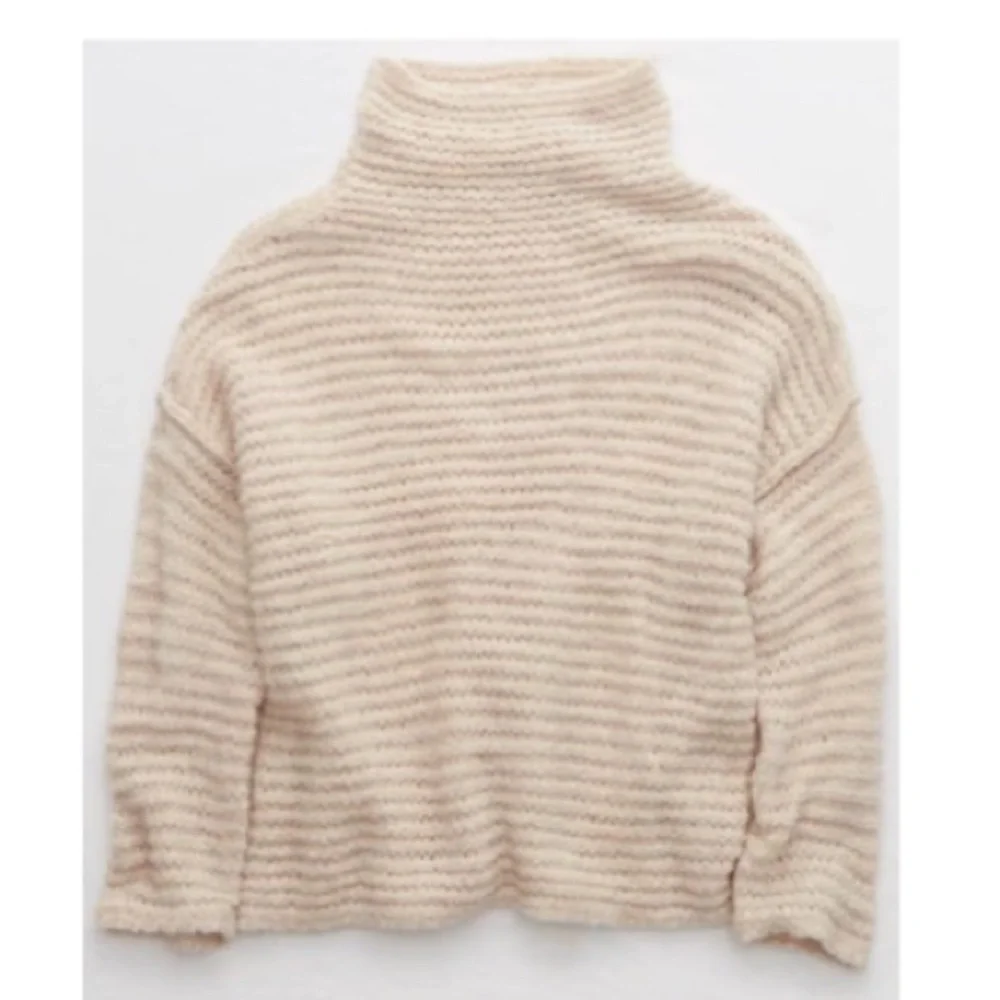Aerie Babe Chenille Cowl Turtleneck Sweater Soft Satin/Cream/Tan XS